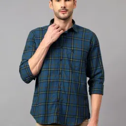 Cantabil Teal Blue Cotton Regular Fit Checks Shirt-picture-14