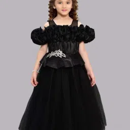 Pink Chick Kids Black Solid Party Gowns-image-69