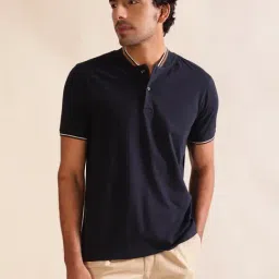ANDAMEN Navy Regular Fit Cotton T-Shirt-image-57