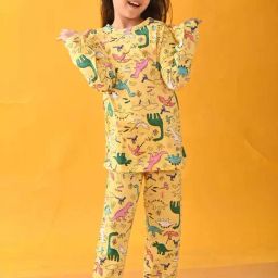 Anthrilo Kids Yellow Cotton Printed Full Sleeves T-Shirt & Trouser-image-72