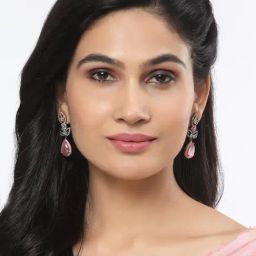 Zeneme Rose Gold Plated Gunmetal Pink AD Studded Teardrop Drop Earrings image 2