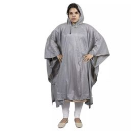 Allextreme Rain Poncho Free Size Grey Color with Drawstring Hood for Girls, Ladies and Women, ‎EX101PG-39