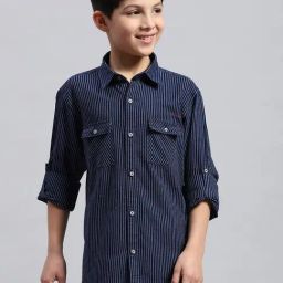 Monte Carlo Kids Blue Striped Full Sleeves Shirt-image-57