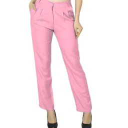 PATRORNA Light Pink High Rise Straight Fit Trousers-image-7