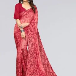 Satrani Maroon Floral Print Saree With Unstitched Blouse-image-52