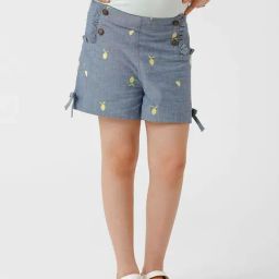 Kate & Oscar Kids Blue Cotton Embroidered Shorts-picture-21