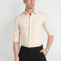 Arrow Beige Cotton Slim Fit Checks Shirt-picture-27