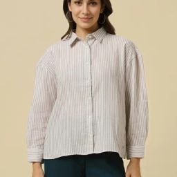 Allen Solly Grey Cotton Regular fit Stripes Shirt-image-4