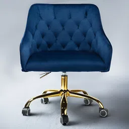 nestroots Blue & Gold-Toned Sophisticated Velvet Office Chair With Wheels-image-57
