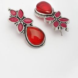 Anouk Silver Plated Artificial Stones Studded Teardrop Shaped Drop Earrings image 2