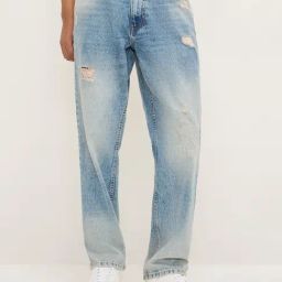 Nuon by Westside Light Blue Distressed Relaxed-Fit Mid-Rise Jeans-image-19