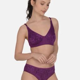mod & shy Purple Self Pattern Non-Padded Lingerie Set-image-92