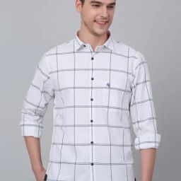 Cantabil White Cotton Regular Fit Checks Shirt-image-104