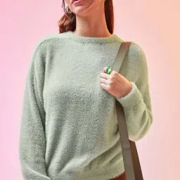 Bewakoof Green Textured Relaxed Fit Sweater-image-99