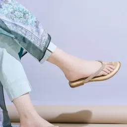 Shoetopia Women's Golden Thong Sandals-picture-34