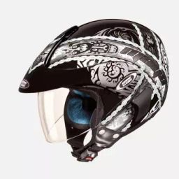 Studds N4 Black Large (580 mm) Open Face Helmet, Marshall D4 Decor-image-70