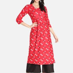 Fabclub Red Printed Flared Kurta-image-18