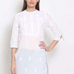 PARAMOUNT CHIKAN White Cotton Hand Embroidered Chikankari Straight Kurti-image-81