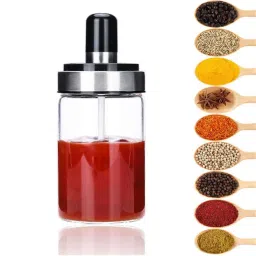 Femora Transparent Borosilicate Glass Spice Containers with Spoon (250 ml) - Set of 4 image 3