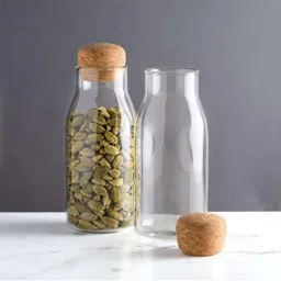 Femora Transparent Borosilicate Glass Containers with Cork Lid (500 ml) - Set of 2 image 1