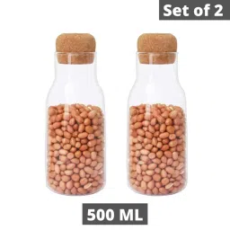 Femora Transparent Borosilicate Glass Containers with Cork Lid (500 ml) - Set of 2 image 2