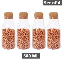 Femora Transparent Borosilicate Glass Containers with Cork Lid (500 ml) - Set of 4 image 2