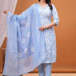 UNISETS Women Floral Printed Regular Kurta with Trousers & With Dupatta-image-24