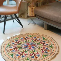 Swadeh Multicolor Wool Woven Tropical Ring Round Rug-picture-27