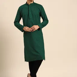 RAJUBHAI HARGOVINDAS Men Embroidered Chikankari Cotton Kurta-32