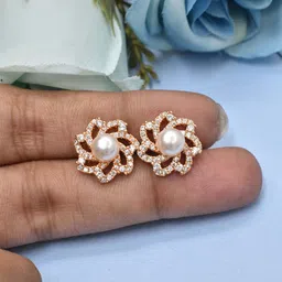 MEIRA JEWELLERY Gold Plated Artificial Stones Studded & Beaded Floral Shaped Studs-picture-38