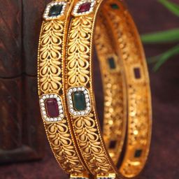 SGA FASHION Set Of 2 Gold-Plated Stones Studded & Beaded Bangles-image-88