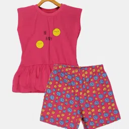 Kiddopanti Kids Pink Printed T-Shirt with Shorts-image-55