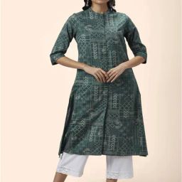 Rangmanch by Pantaloons Green Cotton Printed A Line Kurta-picture-8
