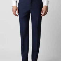 Van Heusen Navy Blue Slim Fit Checks Trousers-image-27