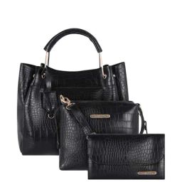 Bagsy Malone Black Textured Medium Tote Handbag with Sling & Wallet-image-68