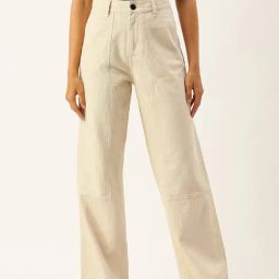 Bene Kleed Beige Cotton High Rise Flared Jeans-image-38