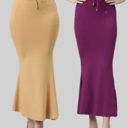 TWIN BIRDS Beige & Purple Plain Saree Shapewear - Pack Of 2-image-85
