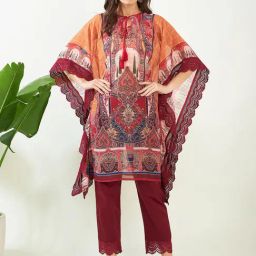 The Kaftan Company Orange Printed A Line Kaftan-image-45