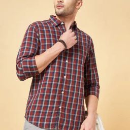 Urban Ranger by Pantaloons Brown Cotton Slim Fit Checks Shirt-image-9