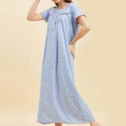 Sweet Dreams Sky Blue Floral Print Night Gown-image-65