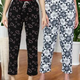 Kryptic Off White & Dark Black Cotton Relaxed Fit Printed Lounge Pants - Pack of 2-image-29