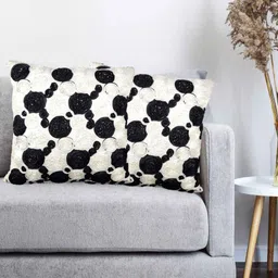 Vinayaka Fab Black 2 Pieces Geometric Embroidered Silk Square Shaped Cushion Covers-image-80