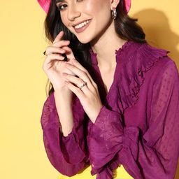 plusS Charming Purple Solid Feminine Frills Top-picture-50