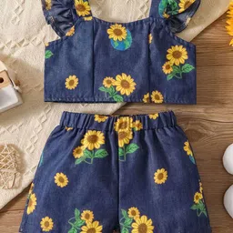 LULU & SKY Girls Printed Square Neck Top With Shorts-image-71