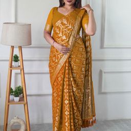 FLOURIOUS Women Woven Design Pure Georgette Ready to Wear Banarasi Saree-picture-32