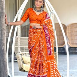 PEENGAX Ethnic Motifs Pure Cotton Ikat Saree-24