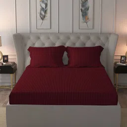MYTRIDENT Maroon Striped 210 TC King Bedsheet with 2 Pillow Covers-image-30