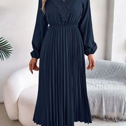 StyleCast x Revolte V-Neck Bishop Sleeves Accordion Pleats Fit and Flare Midi Dress-image-30