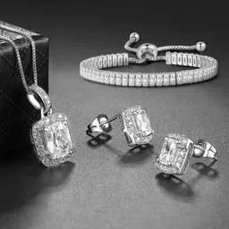 Peora Silver-Plated Cubic Zirconia Studded Jewellery Set-image-21