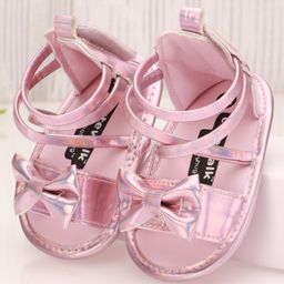 Cute Walk by Babyhug Velcro Closure Sandal Style Booties with Bow Applique - Pink-picture-21